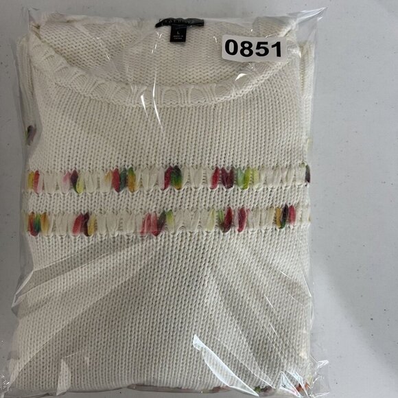 Talbots Womens L White Knit Sweater Rainbow Accents Space Dye Long Sleeve Top - Picture 15 of 15